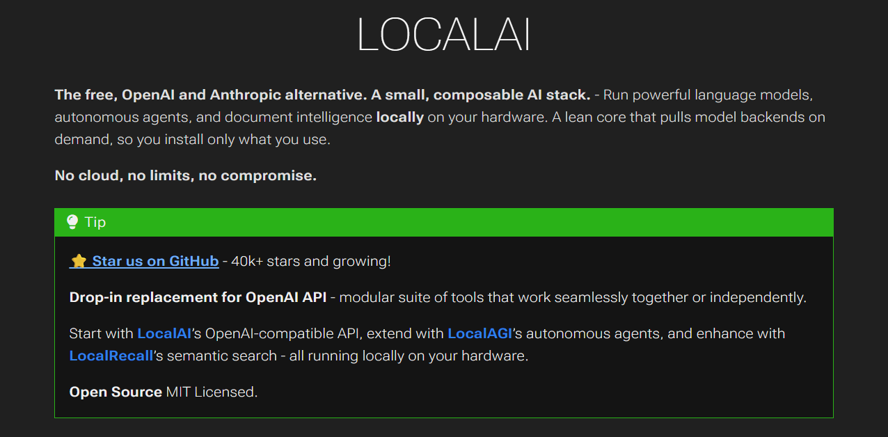 #9. LocalAI — Tốt nhất cho tích hợp đa dịch vụ