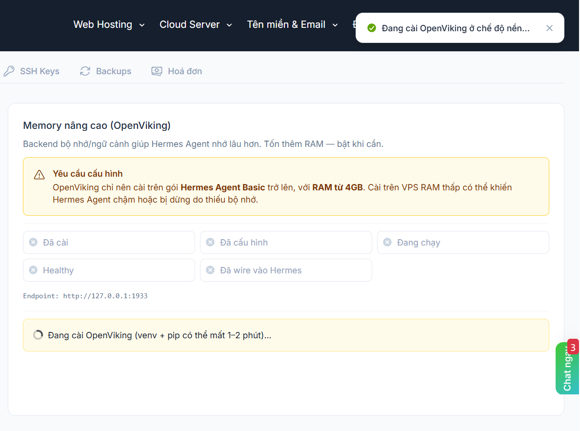 OpenViking là gì? Tại sao Hermes Agent cần OpenViking? 9 Hướng dẫn bật OpenViking cho Hermes Agent trên VPS Hermes Tino