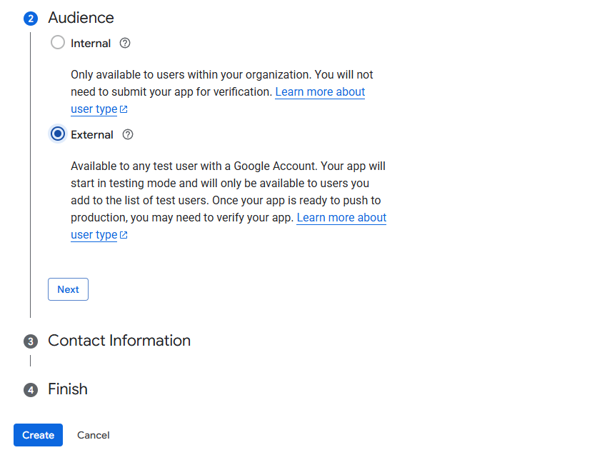 Bước 6: Cấu hình OAuth consent screen