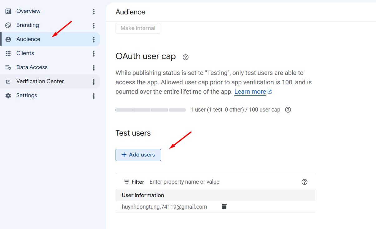 Bước 7: Thêm test user nếu app đang ở Testing