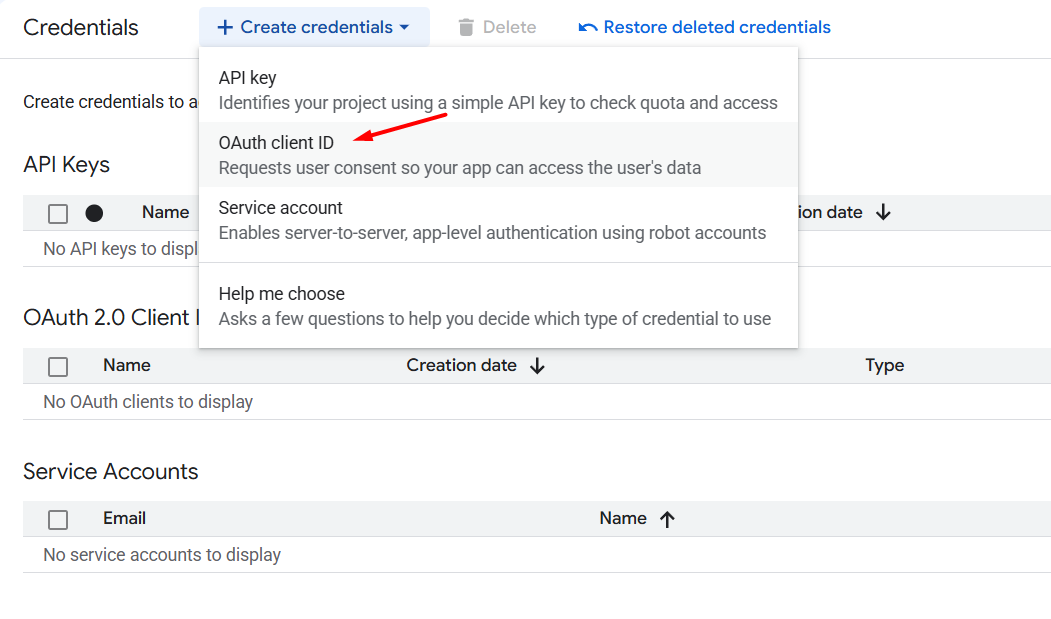 Bước 8: Tạo OAuth client ID