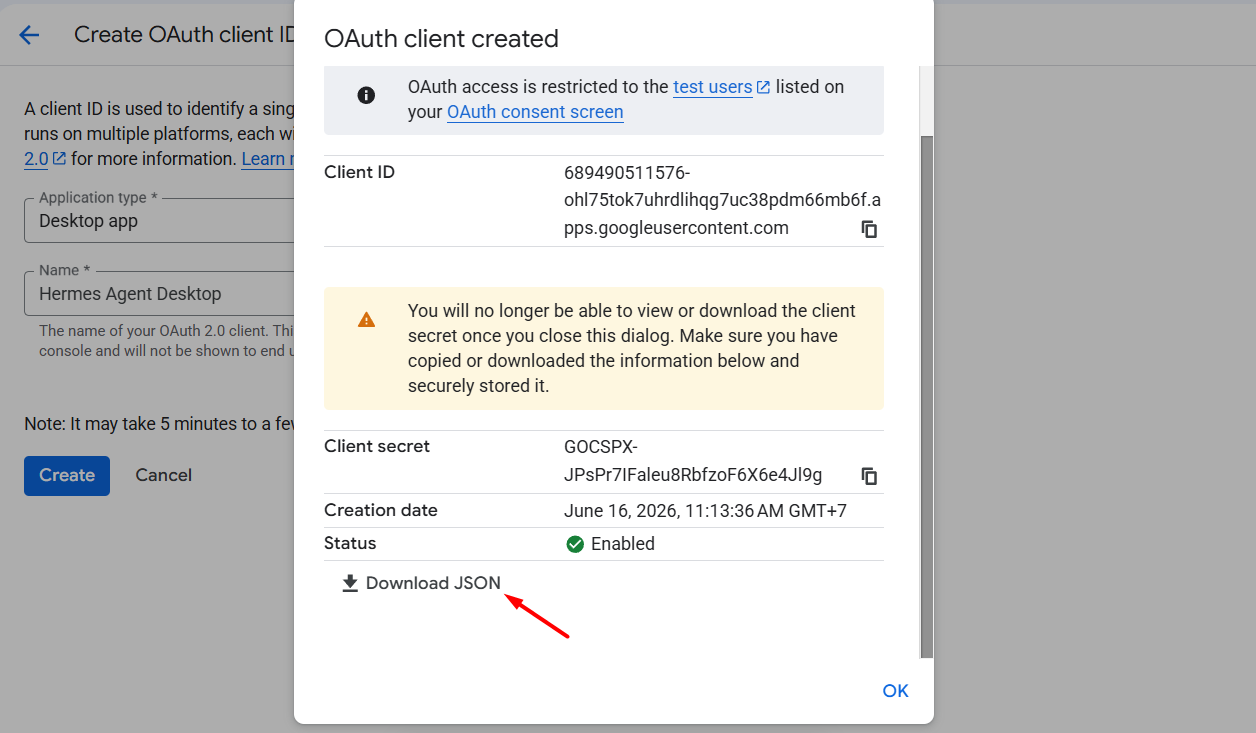 Bước 9: Tải file JSON client secret