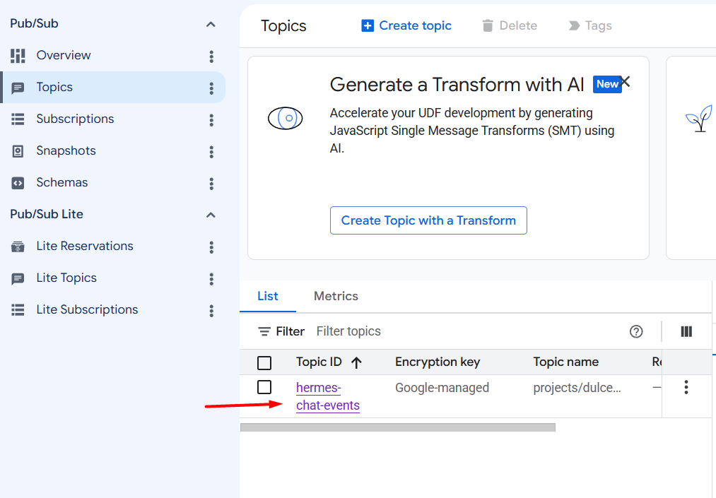 Hướng dẫn kết nối Google Chat với Hermes Agent A-Z 16 Bước 5: Cấp quyền để Google Chat publish vào Topic