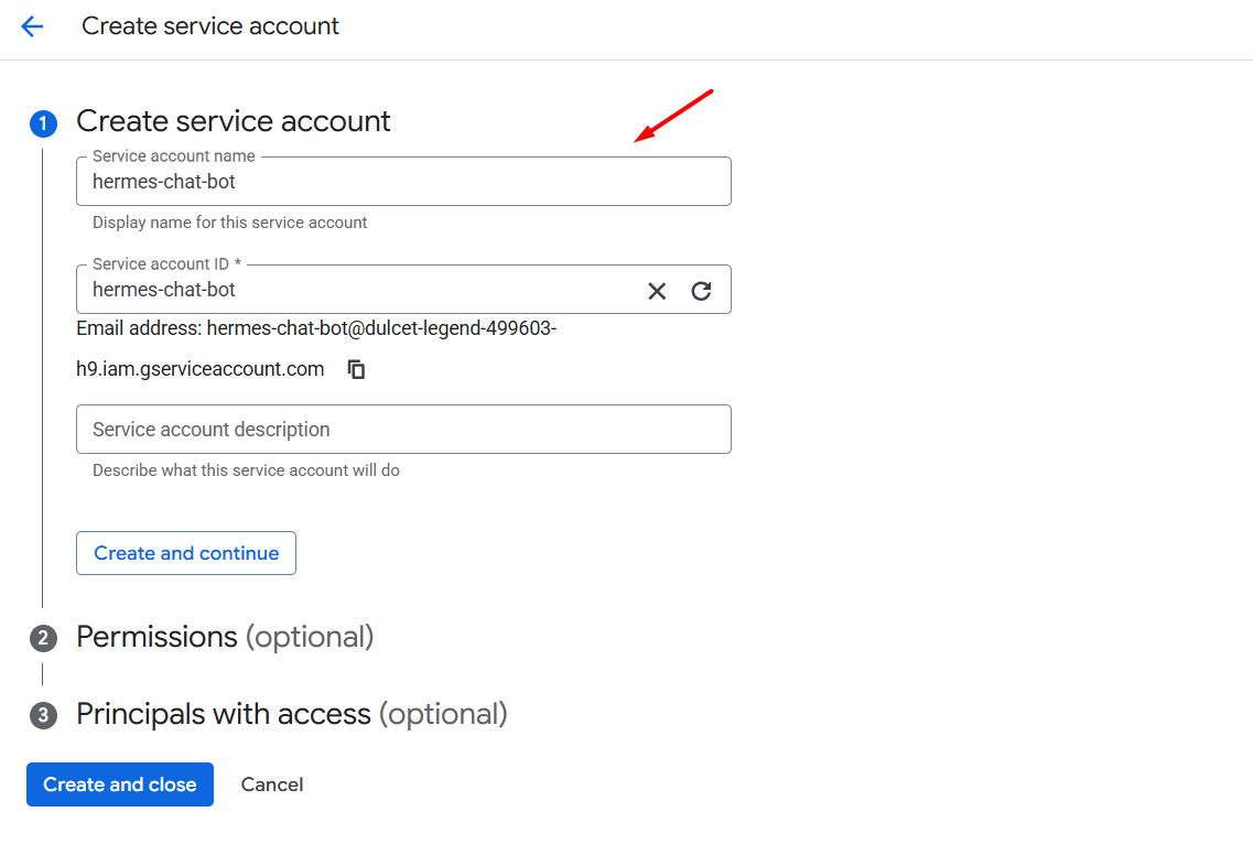 Hướng dẫn kết nối Google Chat với Hermes Agent A-Z 21 Bước 6: Tạo Service Account cho Hermes