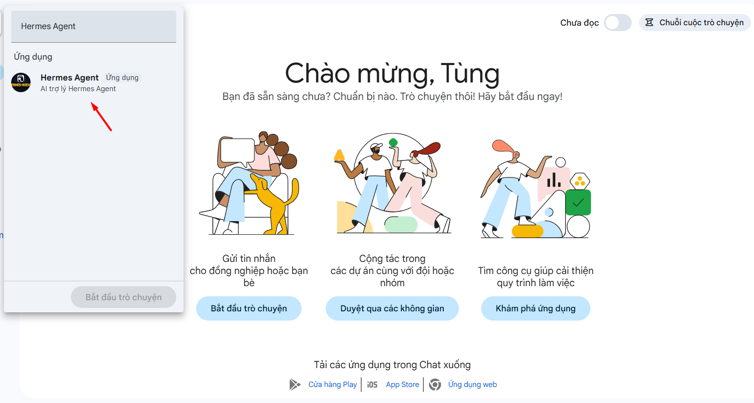 Hướng dẫn kết nối Google Chat với Hermes Agent A-Z 42 Bước 14: Test bot trong Google Chat