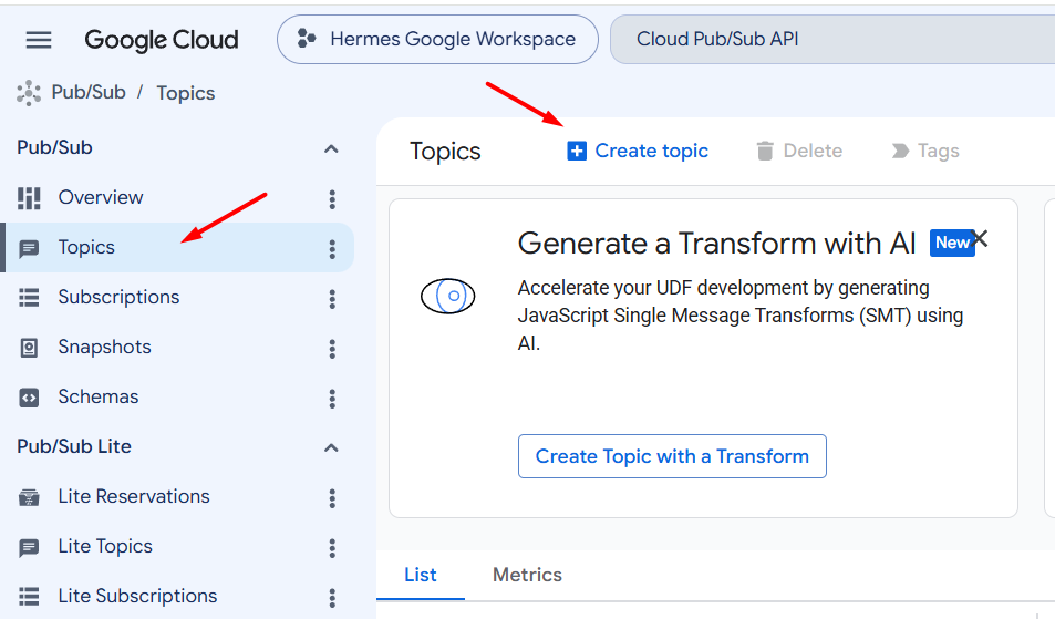 Hướng dẫn kết nối Google Chat với Hermes Agent A-Z 10 Bước 3: Tạo Cloud Pub/Sub Topic