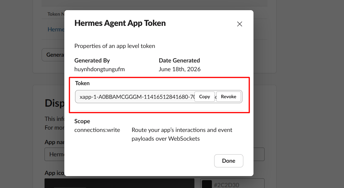 Hướng dẫn kết nối Slack với Hermes Agent trên VPS Hermes của Tino 11 Bước 2: Tạo App-Level Token cho Slack
