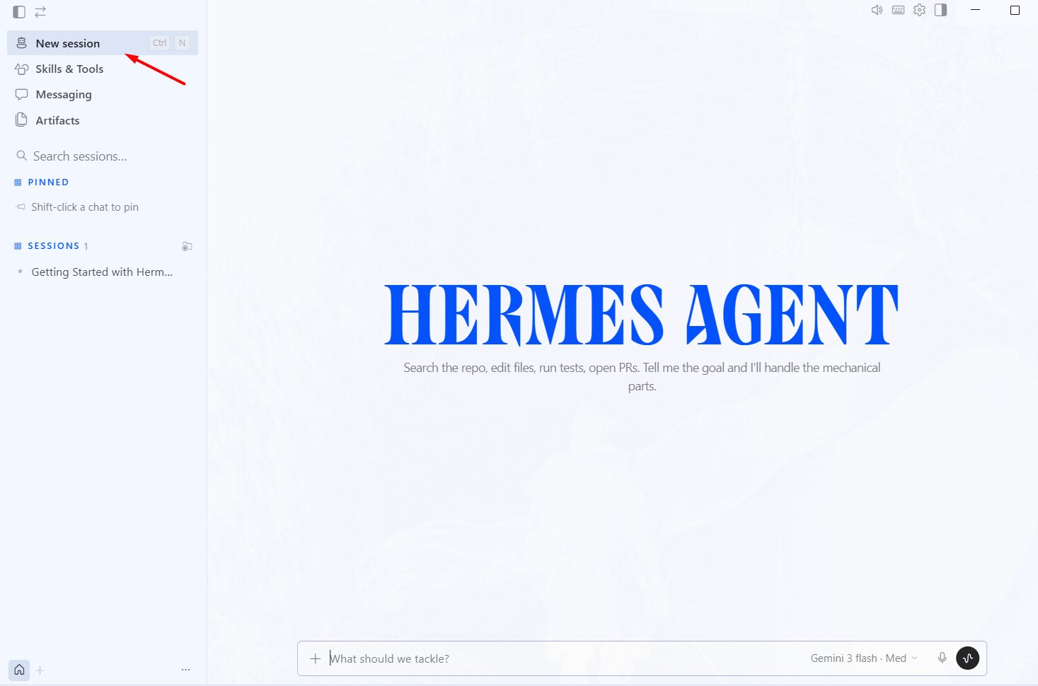 Hướng dẫn cài đặt và sử dụng Hermes Agent Desktop A-Z 16 New session (Ctrl + N)