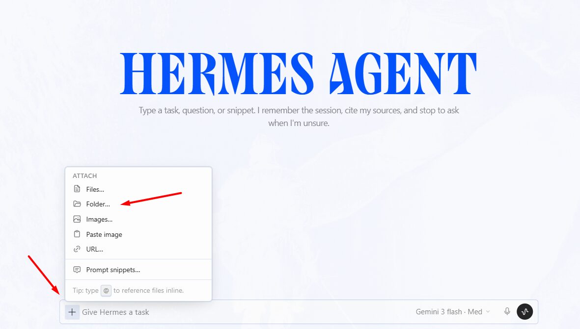 Hướng dẫn cài đặt và sử dụng Hermes Agent Desktop A-Z 20 Khu vực nhập lệnh và tệp đính kèm
