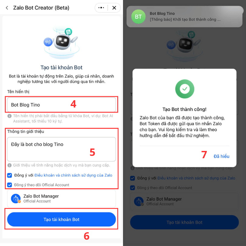Các bước tạo bot Zalo cá nhân bằng Zalo Bot Creator 