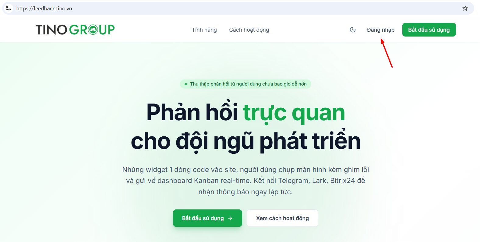 Hướng dẫn sử dụng công cụ Feedback website của Tino 3 Tạo tài khoản và lấy mã nhúng widget vào website