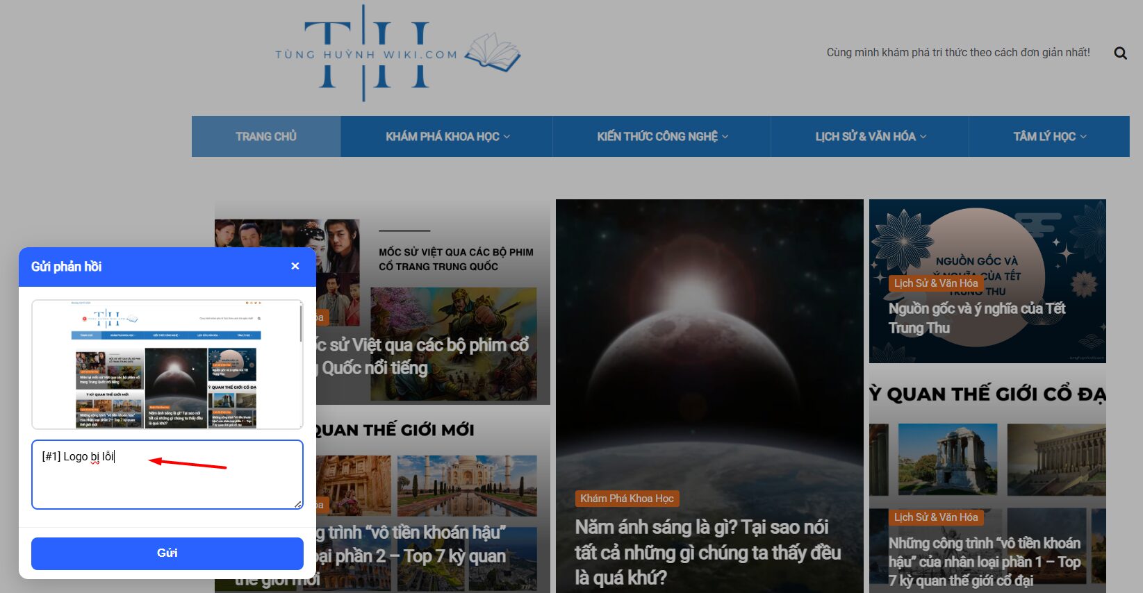 Hướng dẫn sử dụng công cụ Feedback website của Tino 14 Đối với Khách hàng (Người dùng báo lỗi)