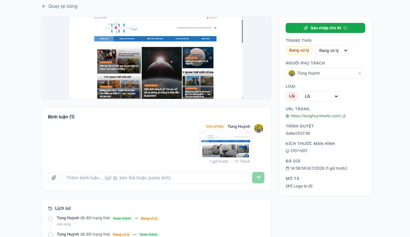 Hướng dẫn sử dụng công cụ Feedback website của Tino 17 Đối với Đội ngũ phát triển (Developer/QA)