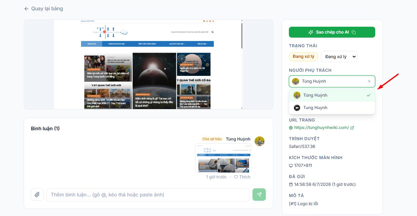 Hướng dẫn sử dụng công cụ Feedback website của Tino 20 Đối với Đội ngũ phát triển (Developer/QA)