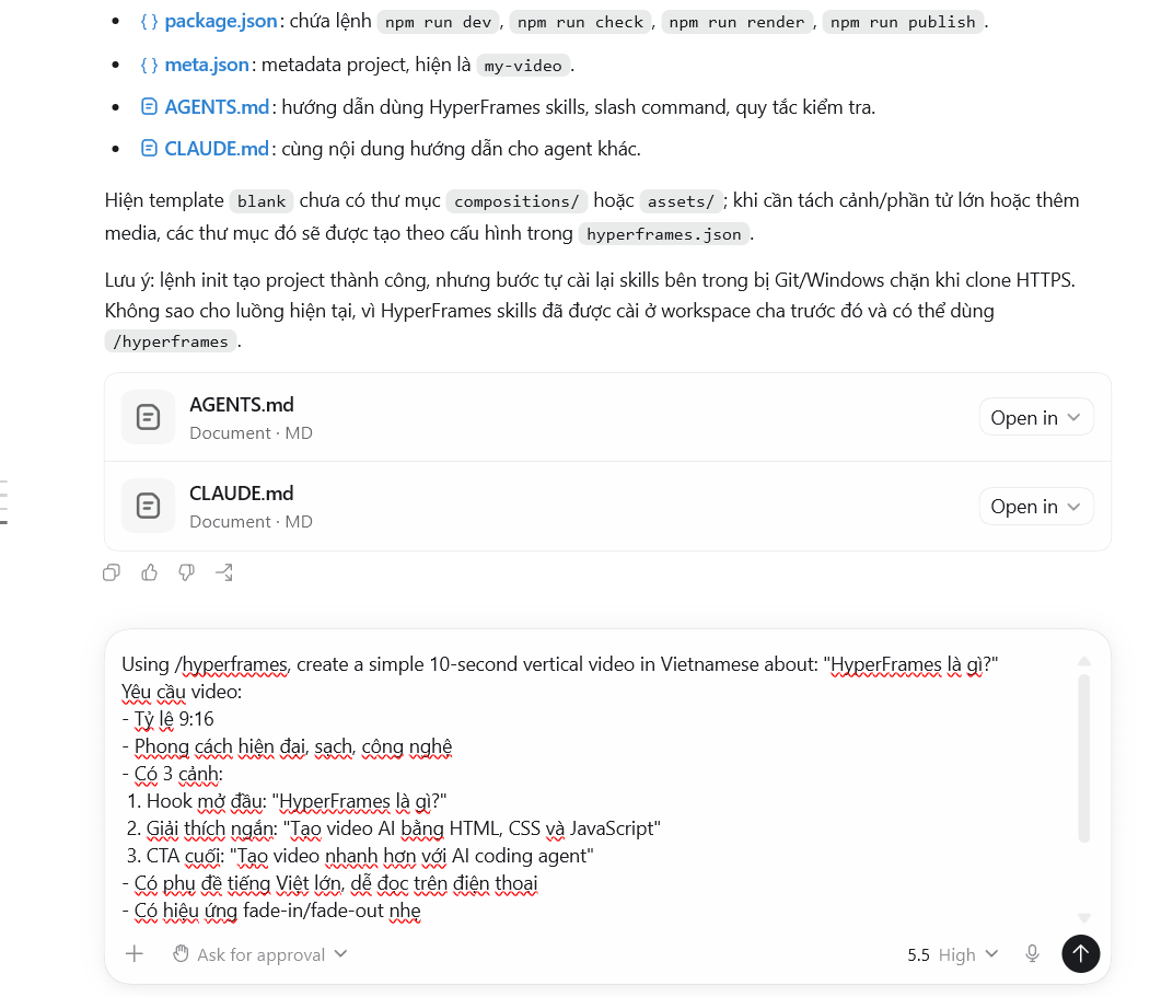 HyperFrames là gì? Hướng dẫn sử dụng HyperFrames để tạo video AI 10 Yêu cầu Codex tạo video AI thử nghiệm