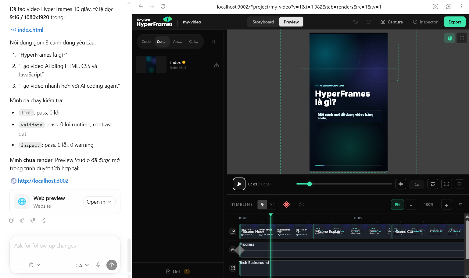 HyperFrames là gì? Hướng dẫn sử dụng HyperFrames để tạo video AI 11 Yêu cầu Codex tạo video AI thử nghiệm