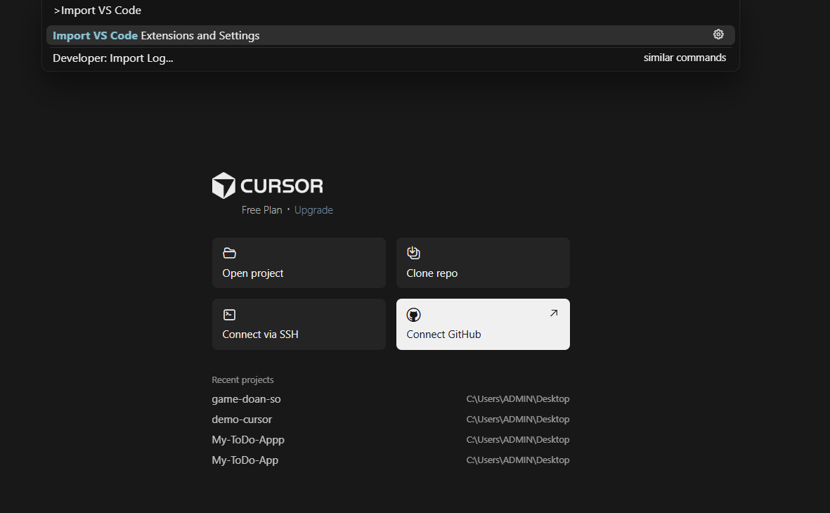 Hướng dẫn tích hợp Cursor AI vào VSCode đơn giản 13 Không tìm thấy nút Import from VSCode