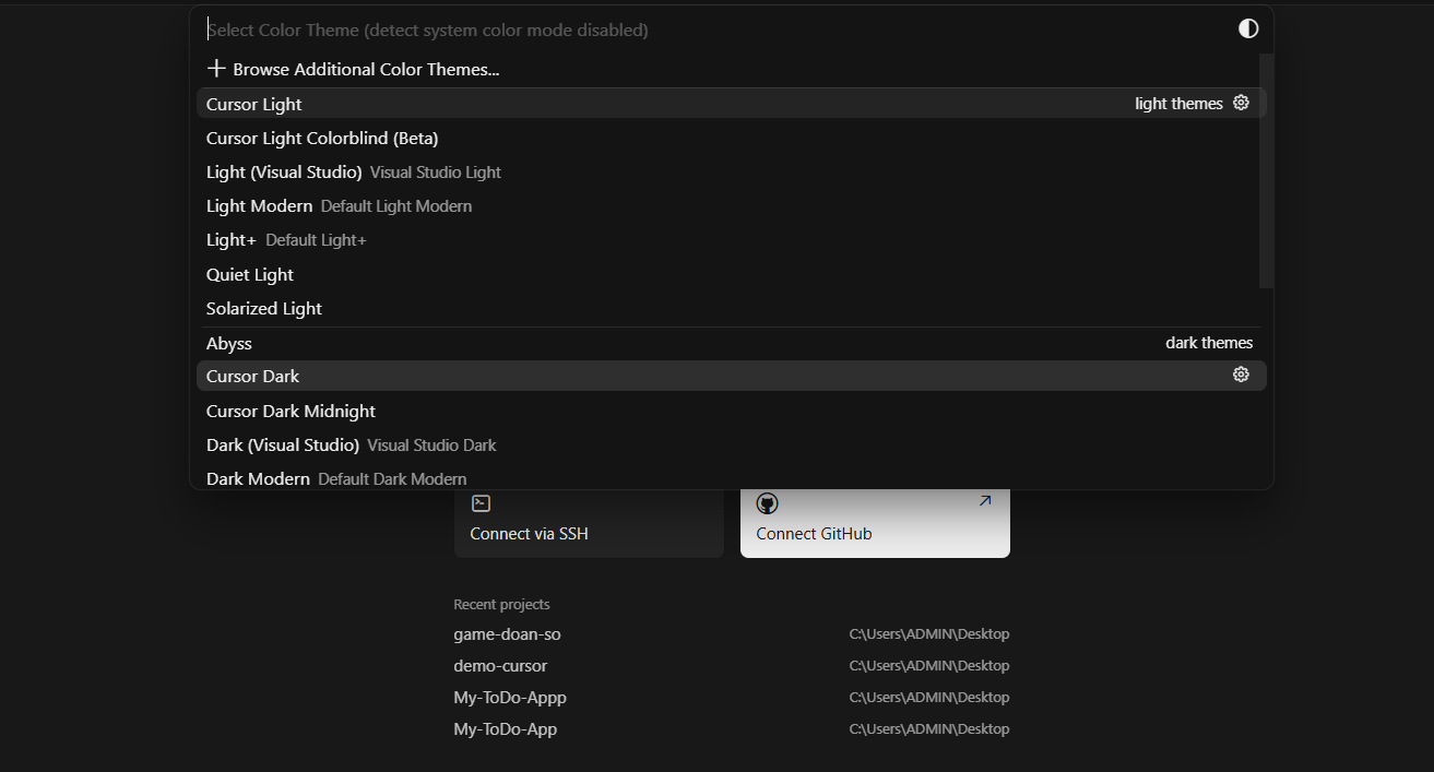 Hướng dẫn tích hợp Cursor AI vào VSCode đơn giản 14 Theme không giống VSCode