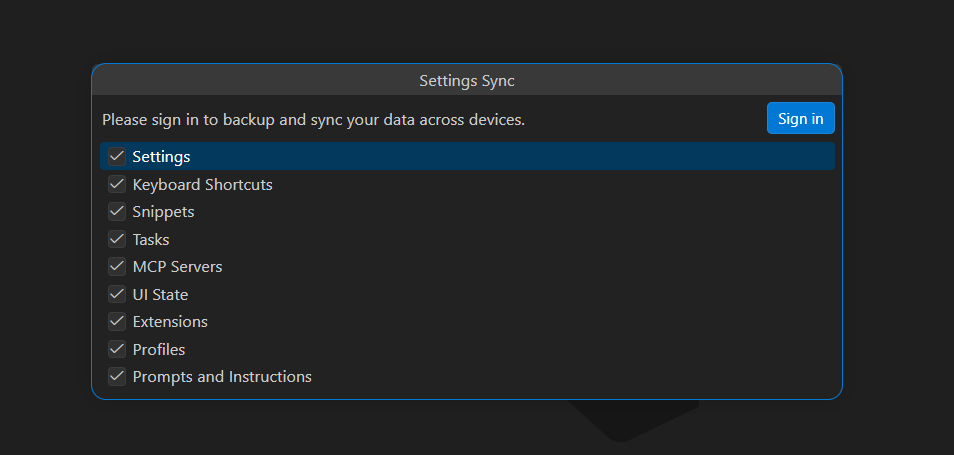 Hướng dẫn tích hợp Cursor AI vào VSCode đơn giản 4 Bật Settings Sync hoặc xuất Profile để dự phòng