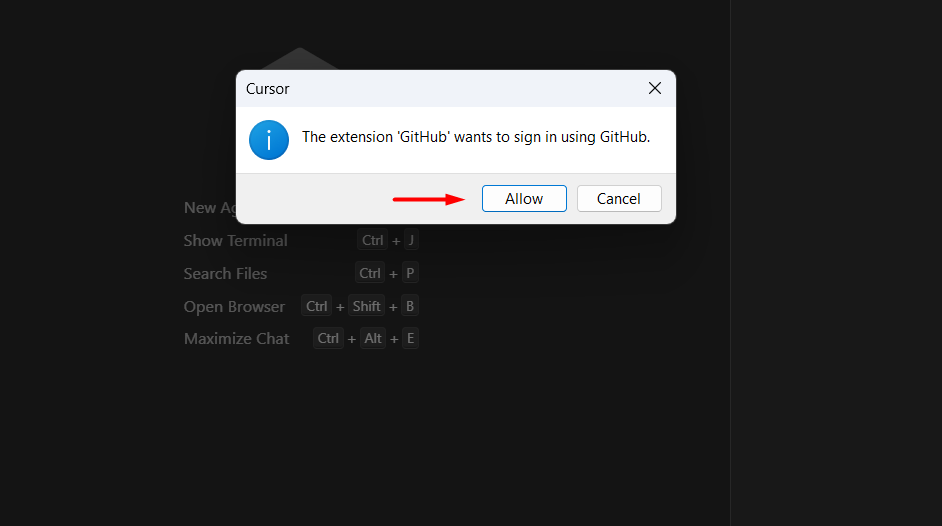 Hướng dẫn đẩy code lên GitHub bằng Cursor AI 13 Bước 6: Đăng nhập GitHub và xuất bản repository