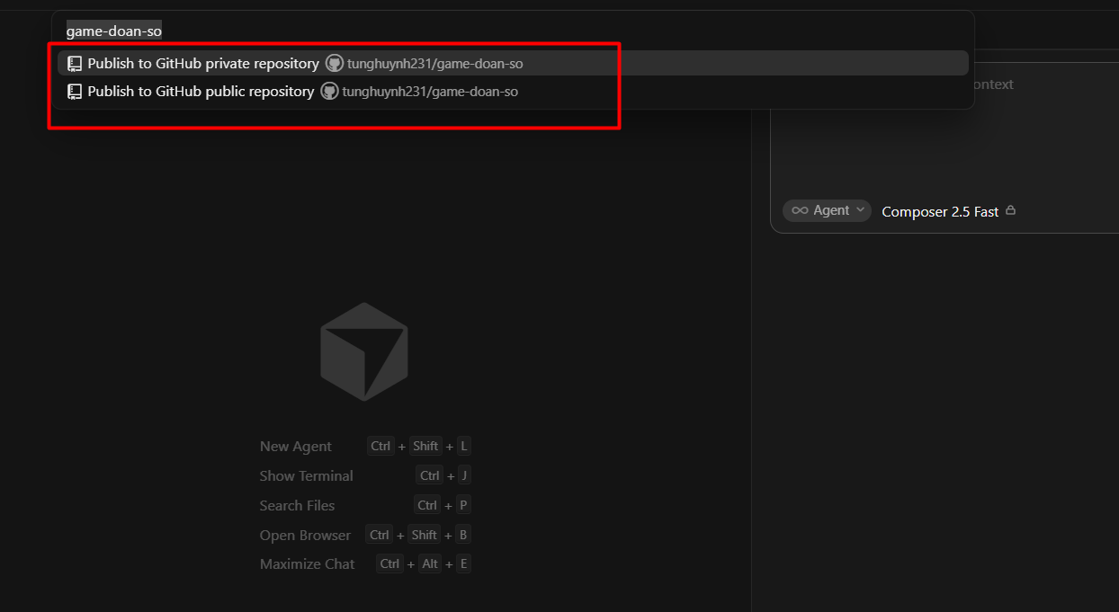 Hướng dẫn đẩy code lên GitHub bằng Cursor AI 18 Bước 6: Đăng nhập GitHub và xuất bản repository