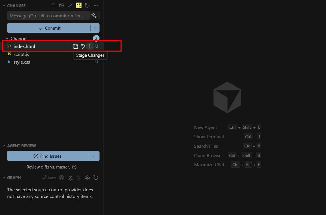 Hướng dẫn đẩy code lên GitHub bằng Cursor AI 9 Bước 4: Đưa file vào vùng chờ commit