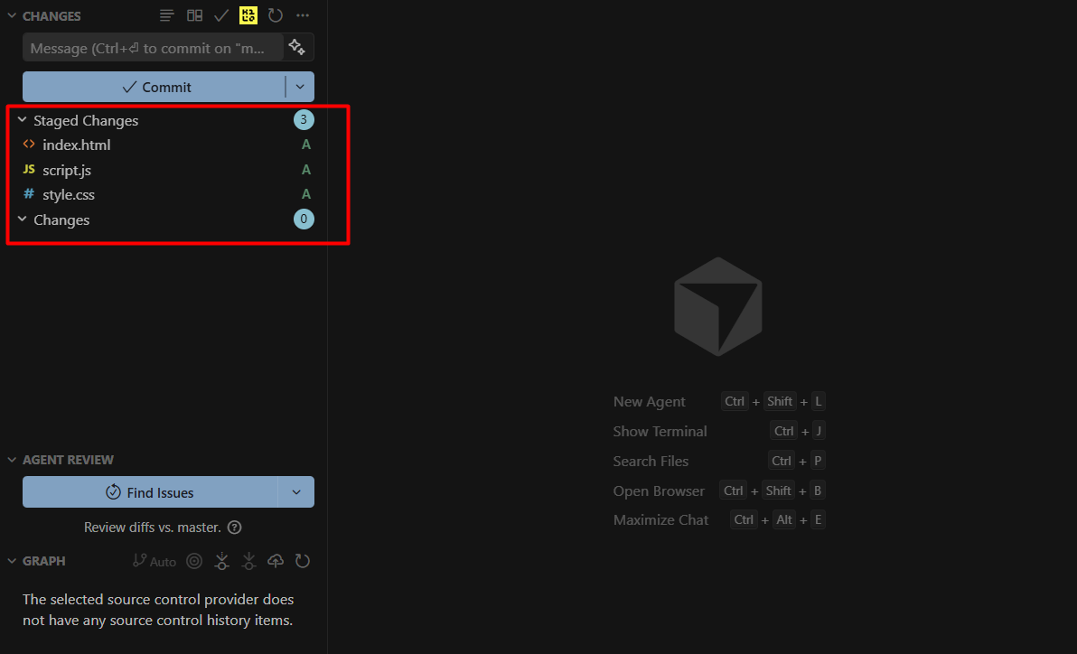 Hướng dẫn đẩy code lên GitHub bằng Cursor AI 10 Bước 4: Đưa file vào vùng chờ commit