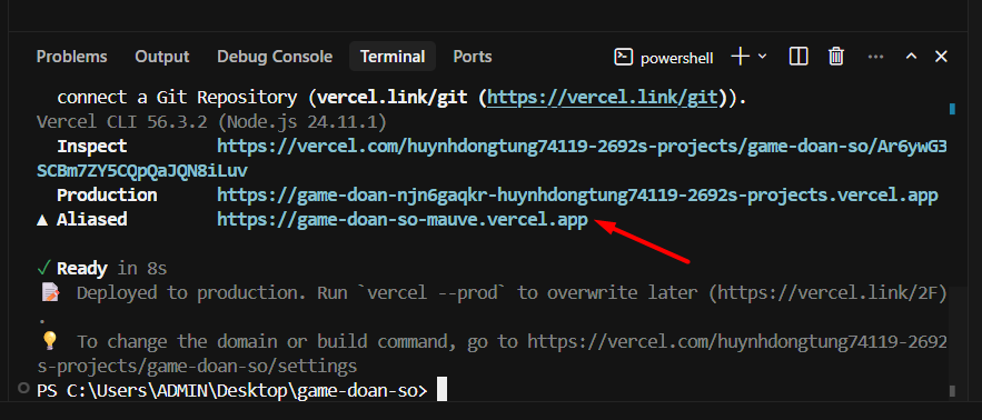 Hướng dẫn cách dùng Cursor AI deploy website lên Vercel 19 Cách 2: Deploy website lên Vercel bằng Vercel CLI