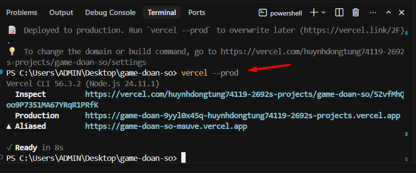 Hướng dẫn cách dùng Cursor AI deploy website lên Vercel 21 Cách 2: Deploy website lên Vercel bằng Vercel CLI