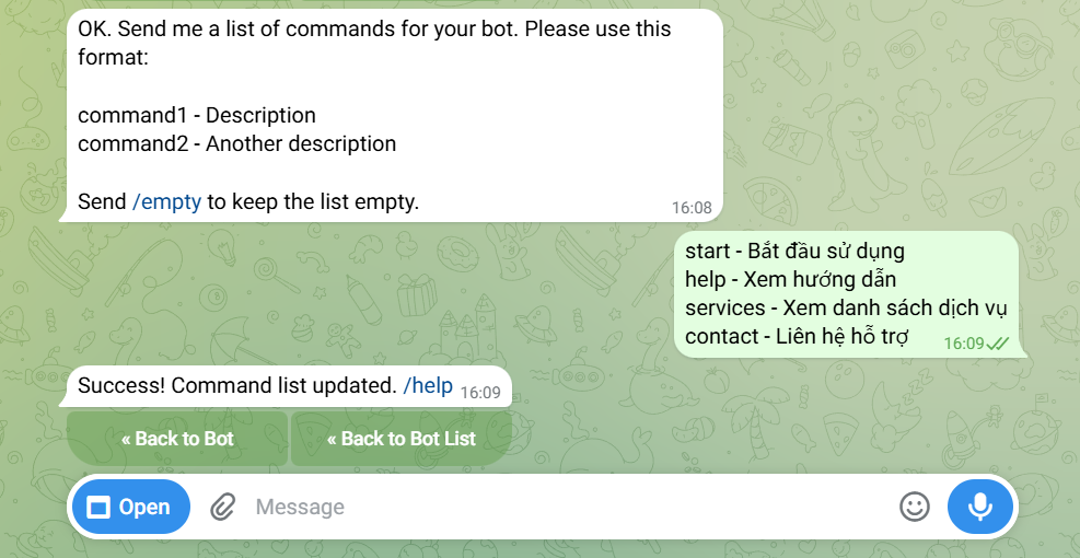 Hướng dẫn tạo bot Telegram chi tiết A-Z 18 Cách thêm lệnh cho bot Telegram