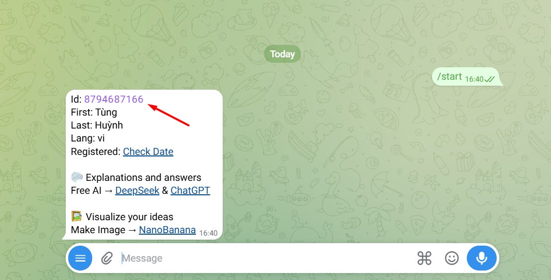 Hướng dẫn tạo bot Telegram chi tiết A-Z 23 Hướng dẫn lấy User ID bằng @userinfobot