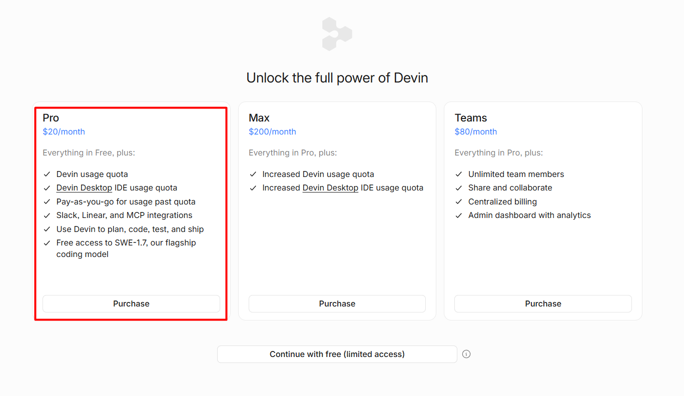 Các bước đăng ký Devin AI Pro free trial 2 tuần