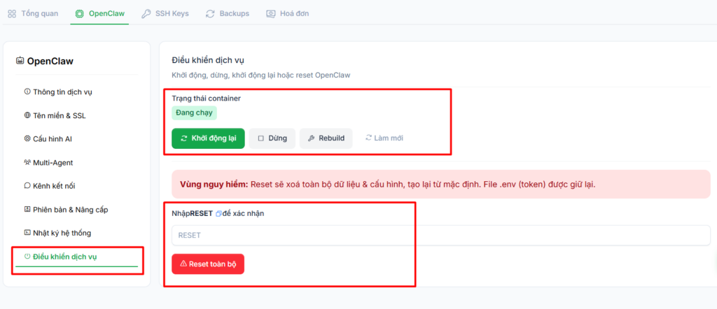 Điều khiển dịch vụ OpenClaw