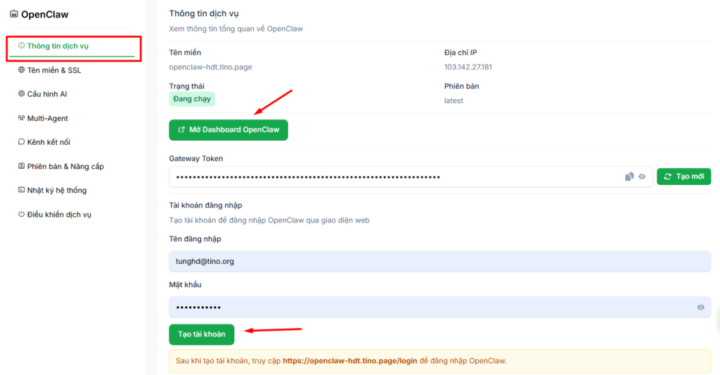 Cách truy cập OpenClaw Dashboard sau khi cấu hình