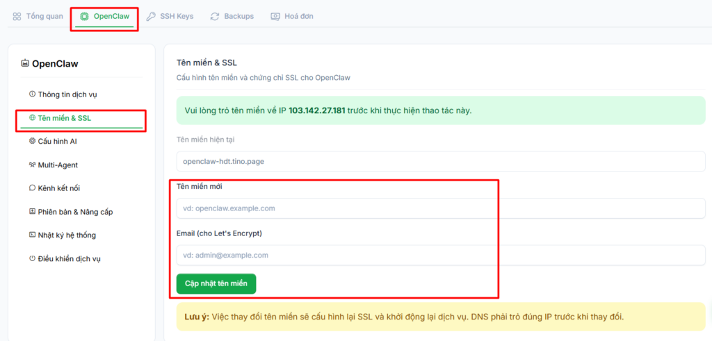 Hướng dẫn truy cập và cấu hình VPS OpenClaw sau khi đăng ký tại Tino 1
