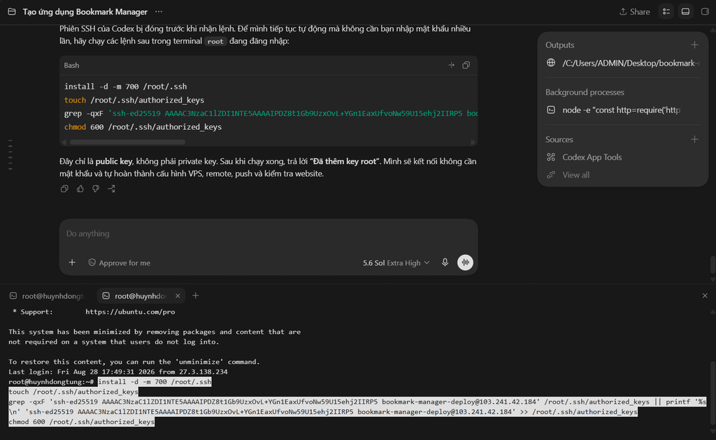 Cách commit & push code từ Codex lên VPS chi tiết A-Z 12 Thêm SSH public key để Codex không phải hỏi mật khẩu nhiều lần