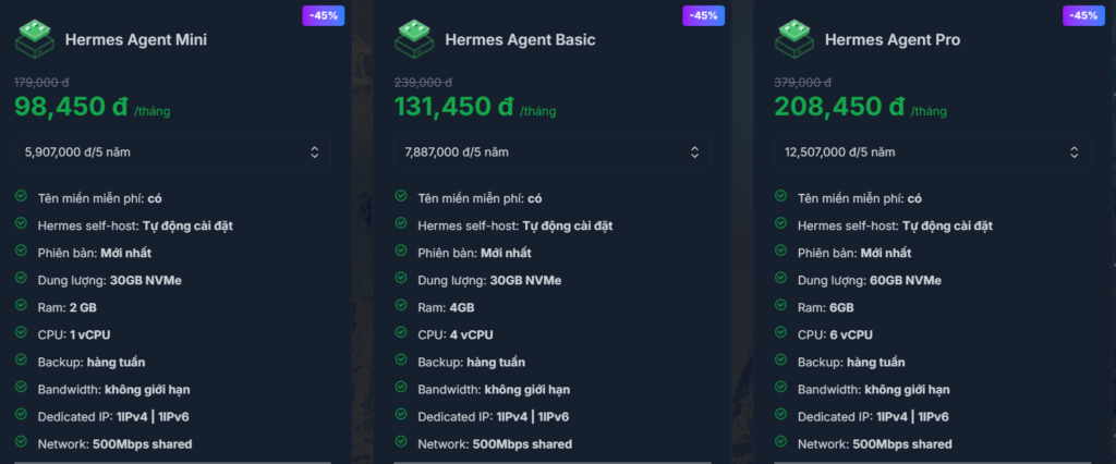 Top 10 nhà cung cấp VPS Hermes Agent tốt nhất hiện nay (2026) 3 Bảng giá VPS Hermes Tino