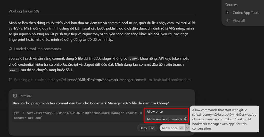 Cách commit & push code từ Codex lên VPS chi tiết A-Z 4 Cho phép Codex tạo commit
