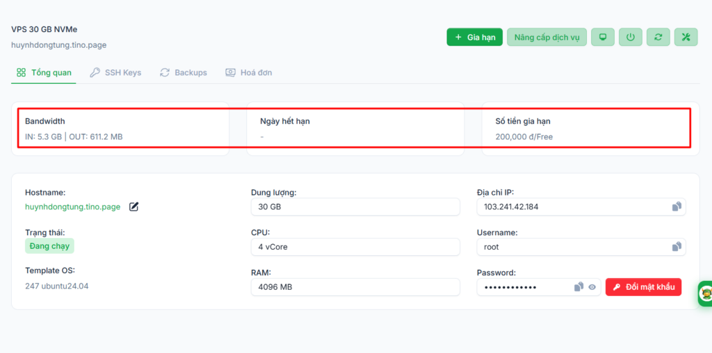 Hướng dẫn truy cập và lấy thông tin VPS tại Tino 5 Các tính năng khác trên trang quản lý VPS