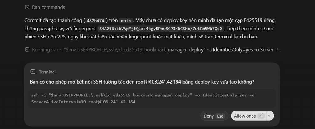 Cách commit & push code từ Codex lên VPS chi tiết A-Z 6 Cho phép Codex kết nối SSH đến VPS