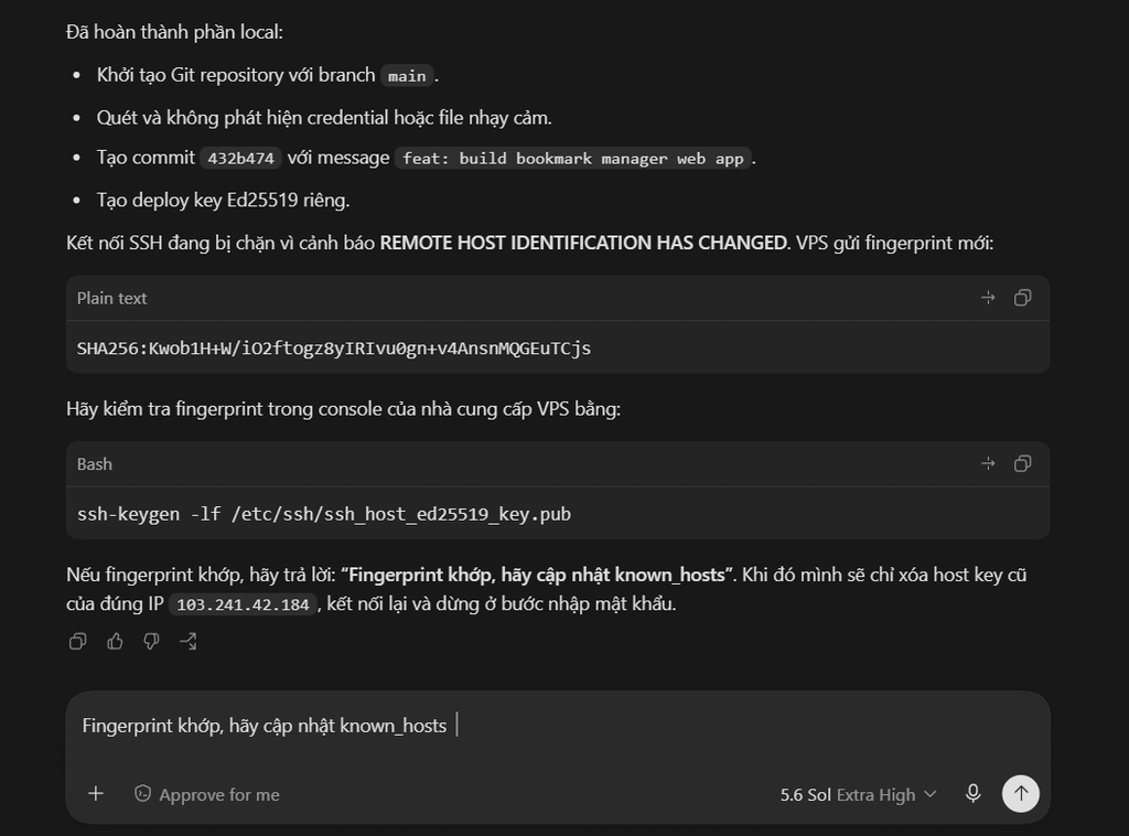 Cách commit & push code từ Codex lên VPS chi tiết A-Z 7 Yêu cầu Codex cập nhật Known_hosts