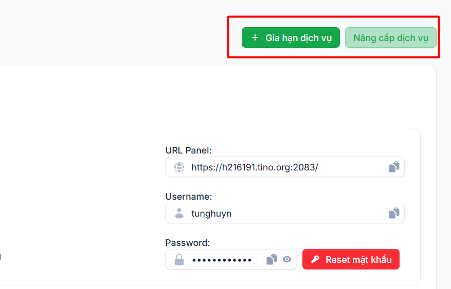 Hướng dẫn truy cập và lấy thông tin hosting tại Tino 6 Các thông tin khác trên trang quản lý hosting