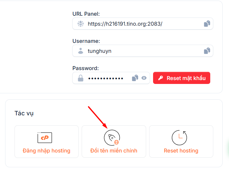 Hướng dẫn truy cập và lấy thông tin hosting tại Tino 8 Đăng nhập vào cPanel
