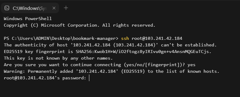 Cách commit & push code từ Codex lên VPS chi tiết A-Z 10 Nhập mật khẩu root trực tiếp trong Terminal