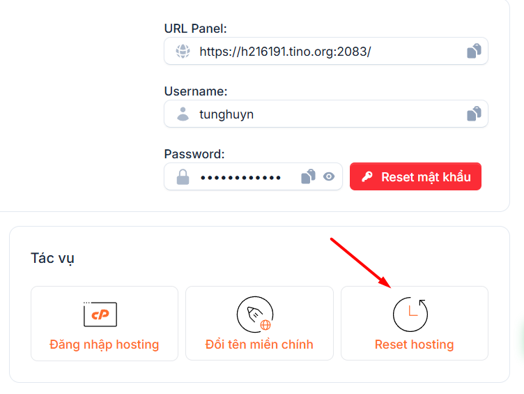 Hướng dẫn truy cập và lấy thông tin hosting tại Tino 9 Đăng nhập vào cPanel