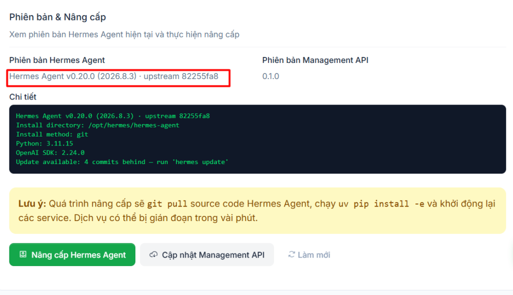 Hermes Agent v0.20.0 (2026.8.3): Bản cập nhật “The Herald” đưa AI Agent lên một cấp độ mới 9 Sử dụng VPS Hermes của Tino