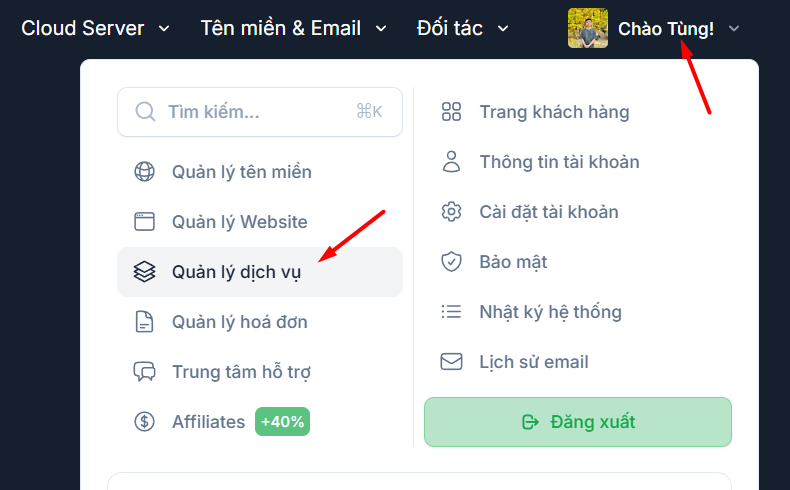 Hướng dẫn reset thông tin đăng nhập n8n trên VPS n8n Tino 1 Truy cập phần quản lý dịch vụ