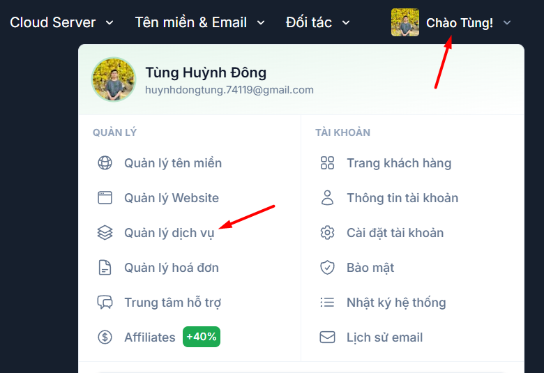 Truy cập trang quản lý VPS n8n của Tino
