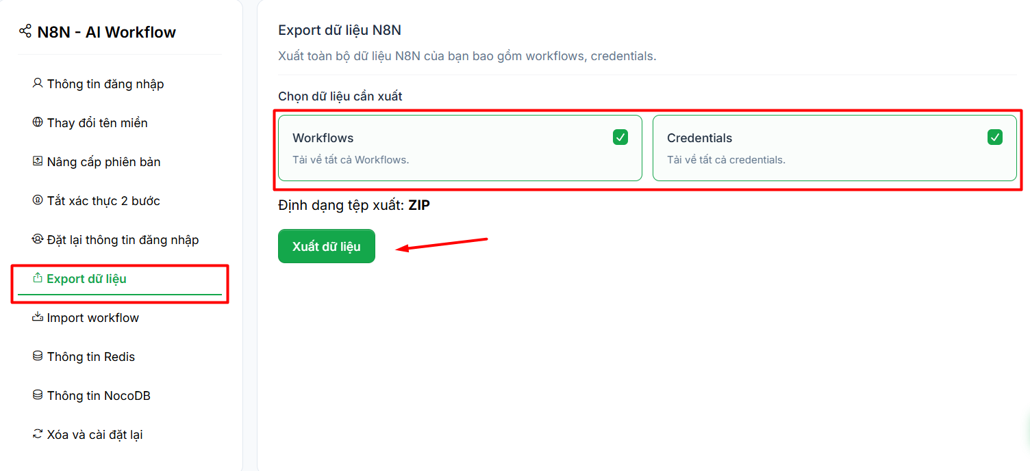 Export dữ liệu n8n để Backup