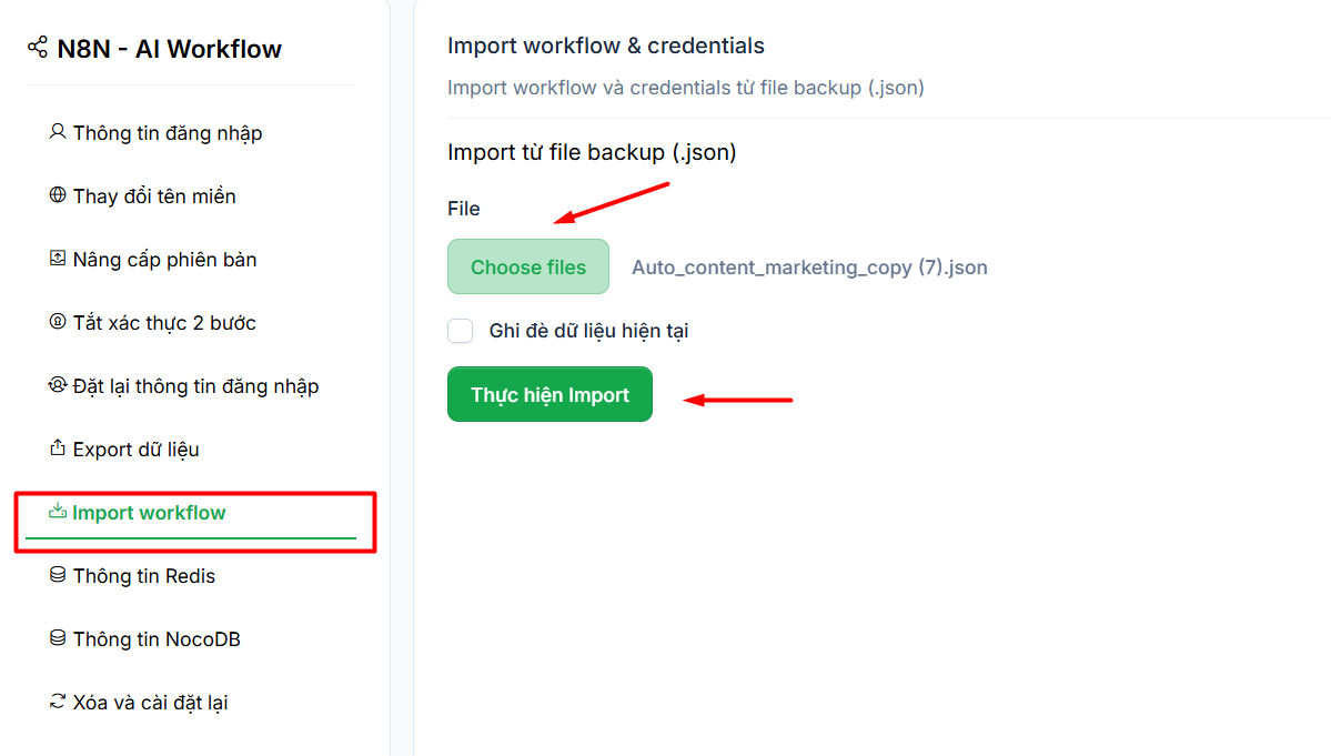 Import workflow và khôi phục dữ liệu